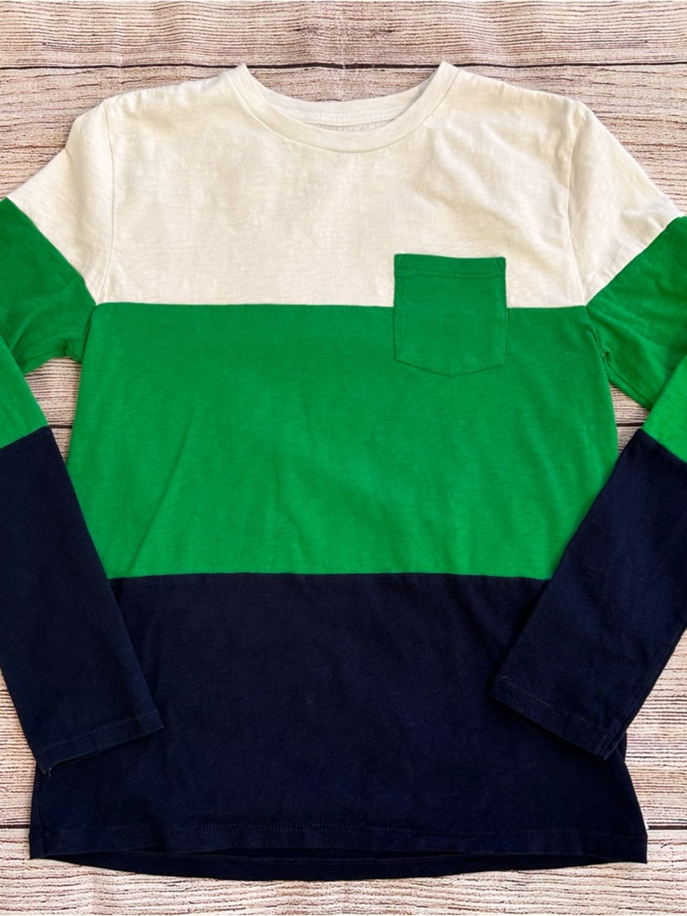 Gap Kids White Green Navy Striped Slub Knit LS T-shirt Boy’s Sz XXL